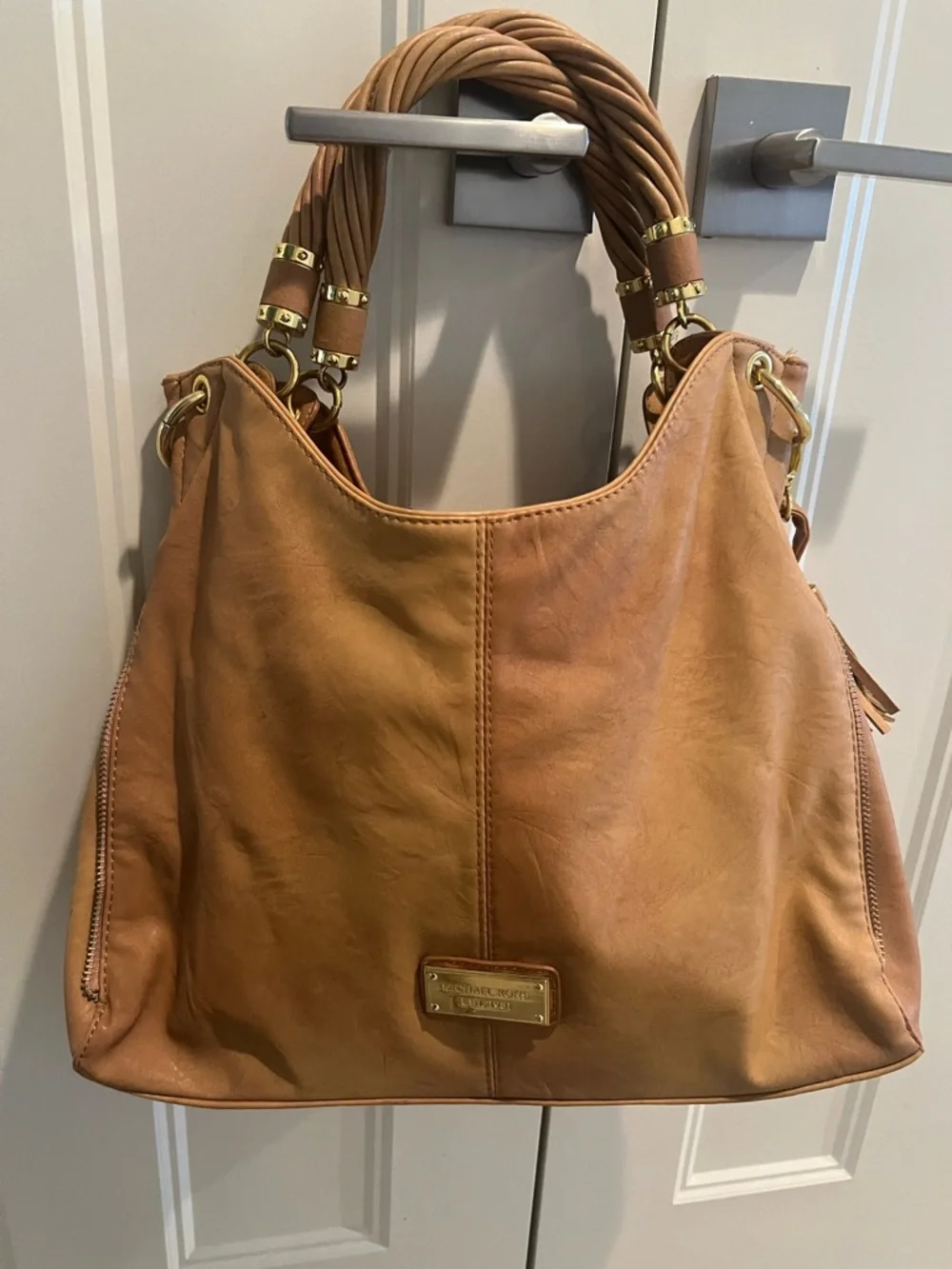 MICHAEL Michael Kors Tan Leather Shoulder Hobo with Braided Handles - Picture 3 of 7